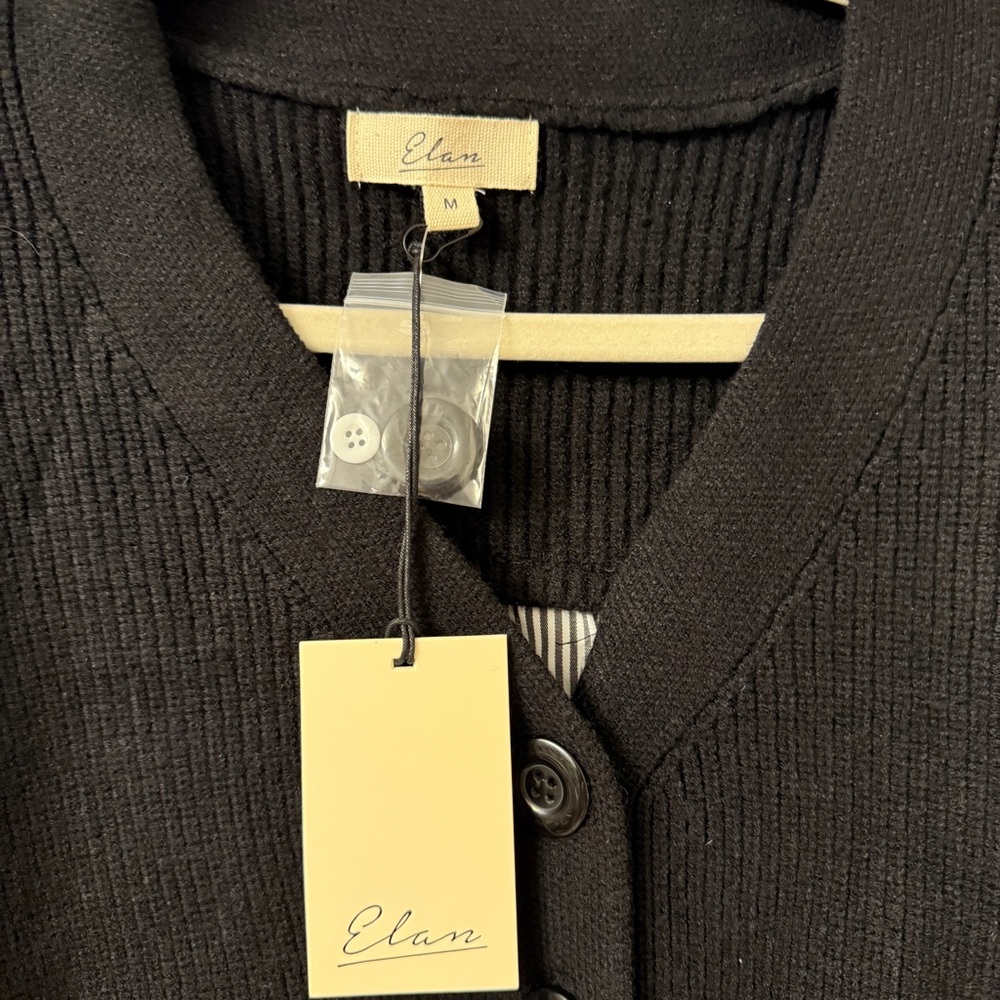 Elan Noelle Cardigan Shirt Medium Black White Layered Look New with Tags $108 - Picture 3 of 11